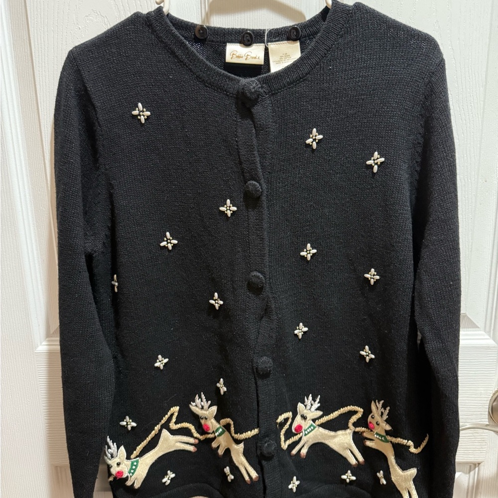 80’s Bobbie Brooks black embroidered reindeer knit sweater size small